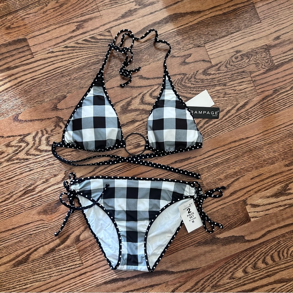 Rampage NWT medium black and white checkered polka dot accent bikini